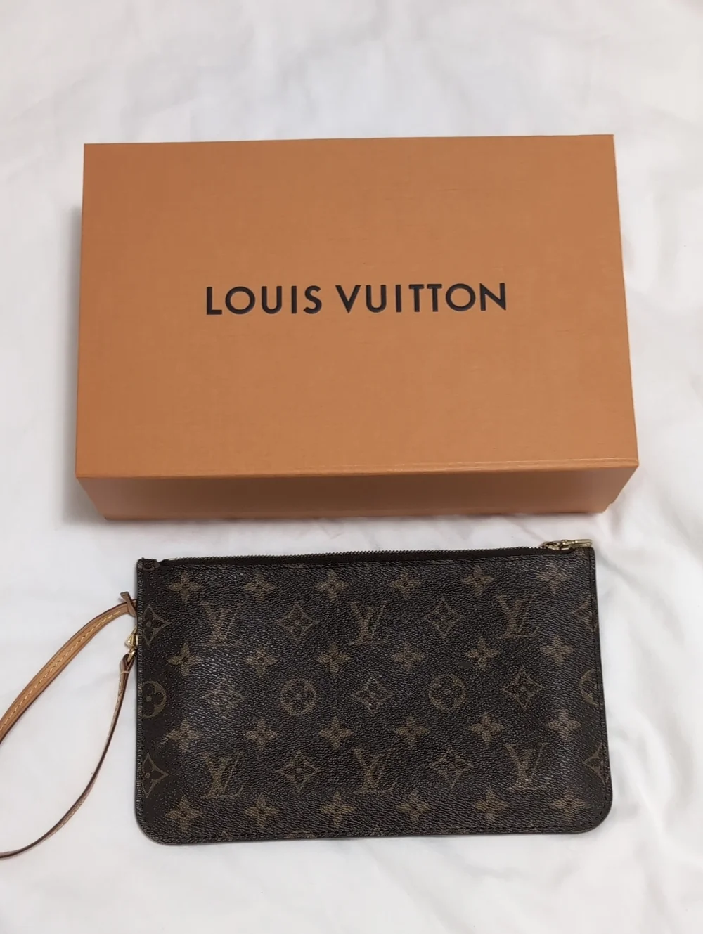 Louis Vuitton Neverfull Pochette Clutch Purse Monogram & Box